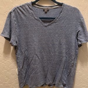 Vince Blue and White Striped V-neck Tee